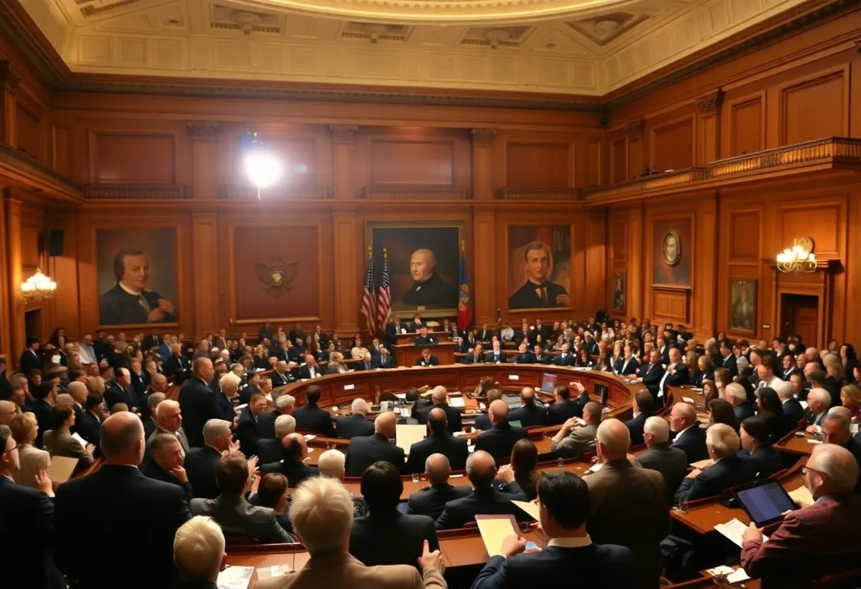 Michigan State Capitol Building with legislative discussions