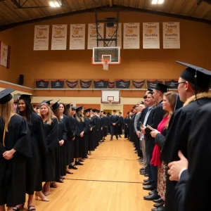 Students graduating from Ottawa Hills High School in black caps and gowns