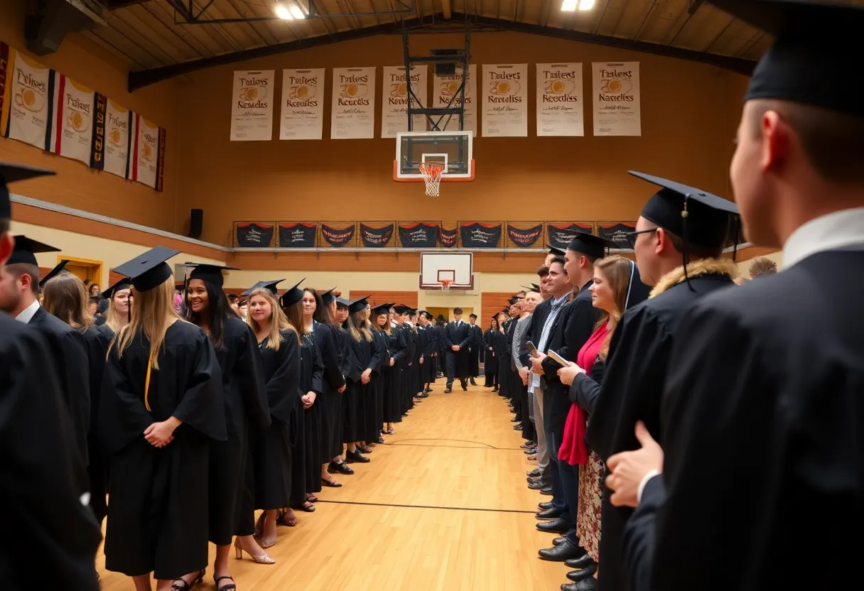 Students graduating from Ottawa Hills High School in black caps and gowns