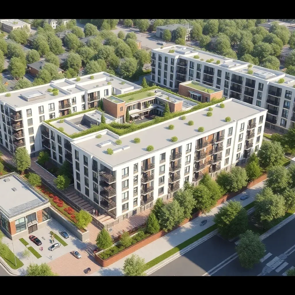Conceptual design of mixed-use development featuring residential and commercial spaces