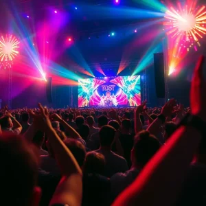 Crowd enjoying a live concert of Rainbow Kitten Surprise
