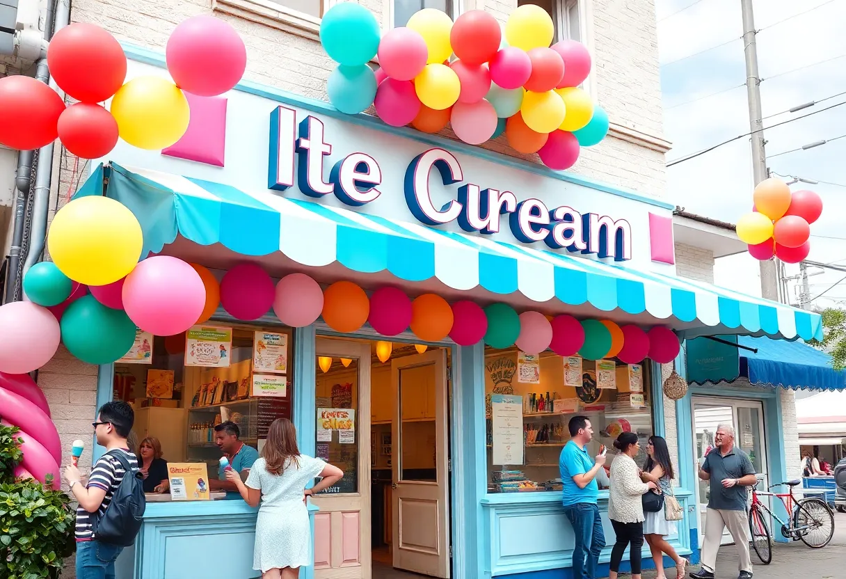 Festive exterior of Rita's Italian Ice shop in Grand Rapids