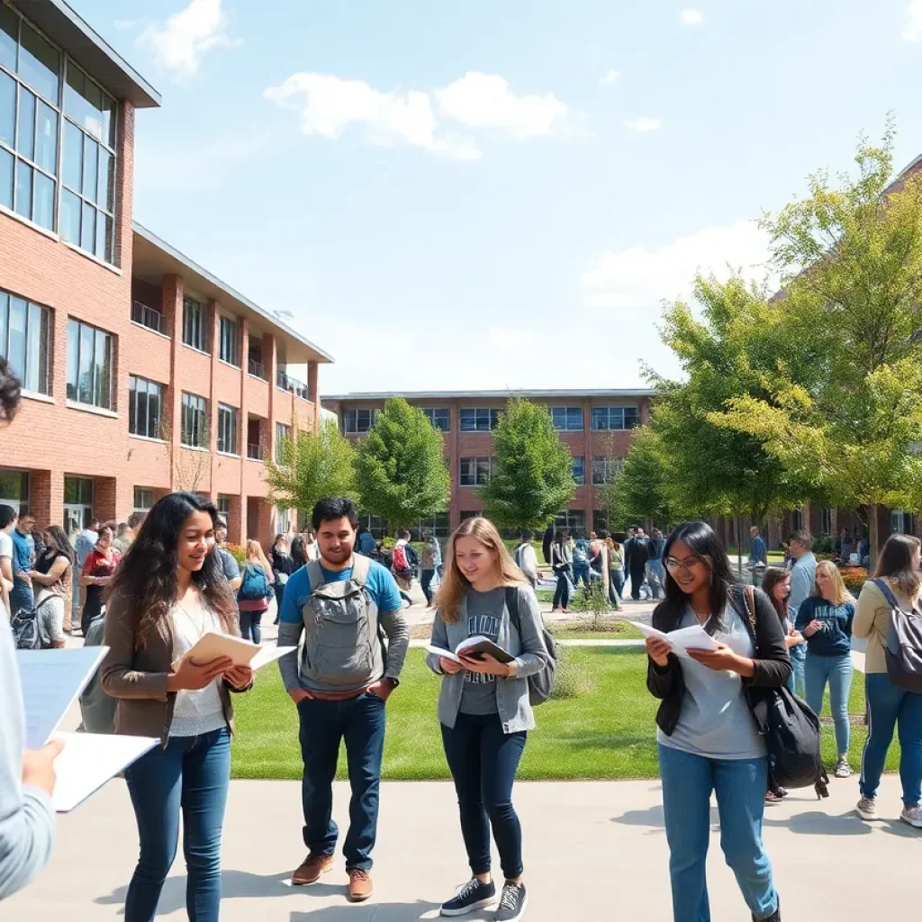 Students engaging on the campus of Grand Rapids Community College