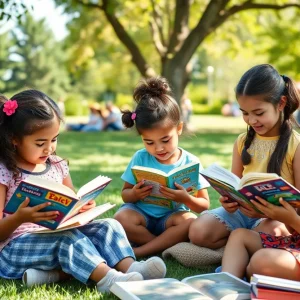 Children participating in a summer reading program at the park