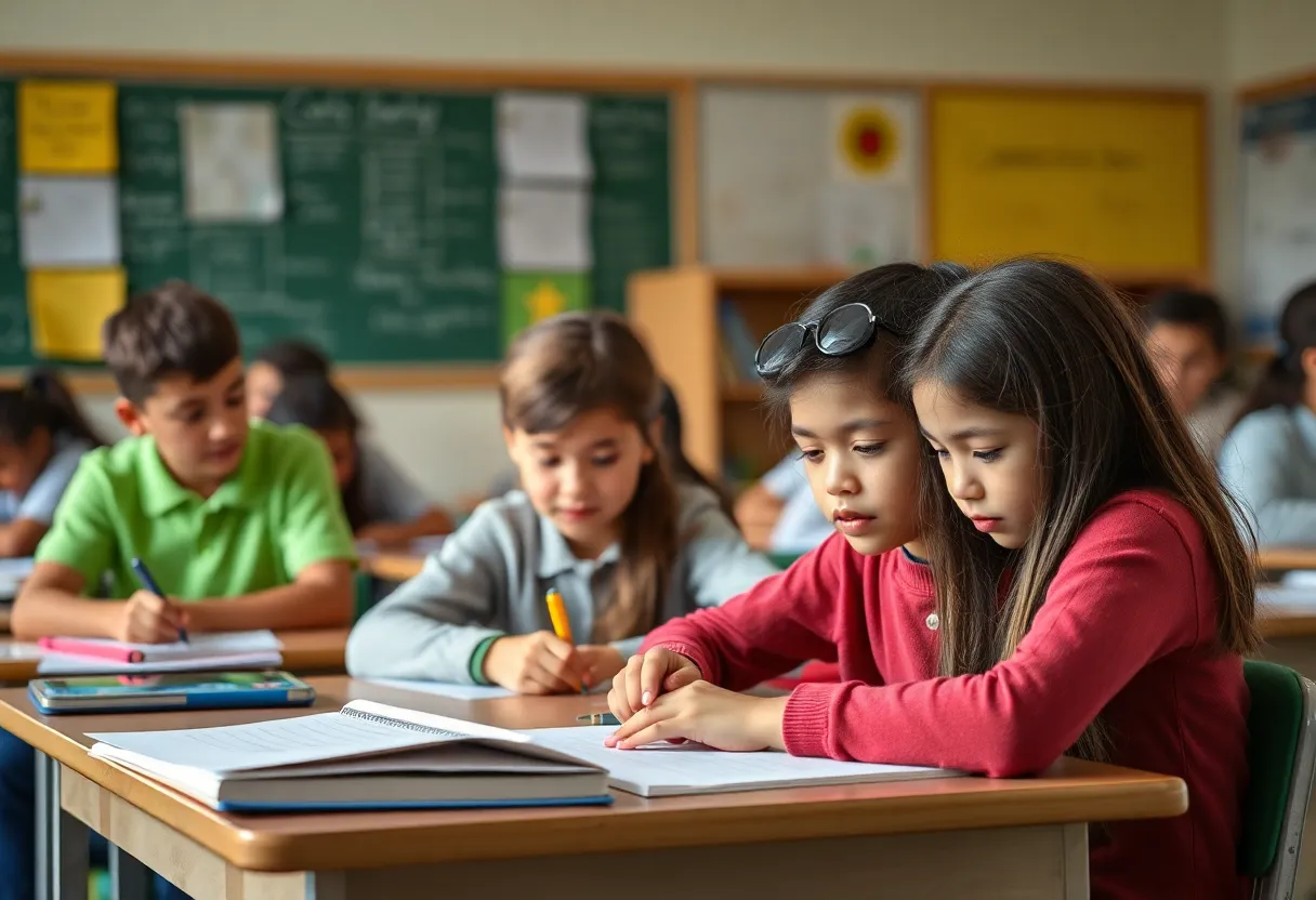 Classroom showing students engaged in learning with a focus on support for educators