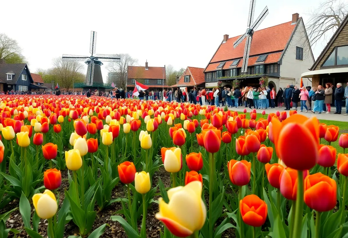 Colorful tulips in full bloom during the Tulip Time Festival