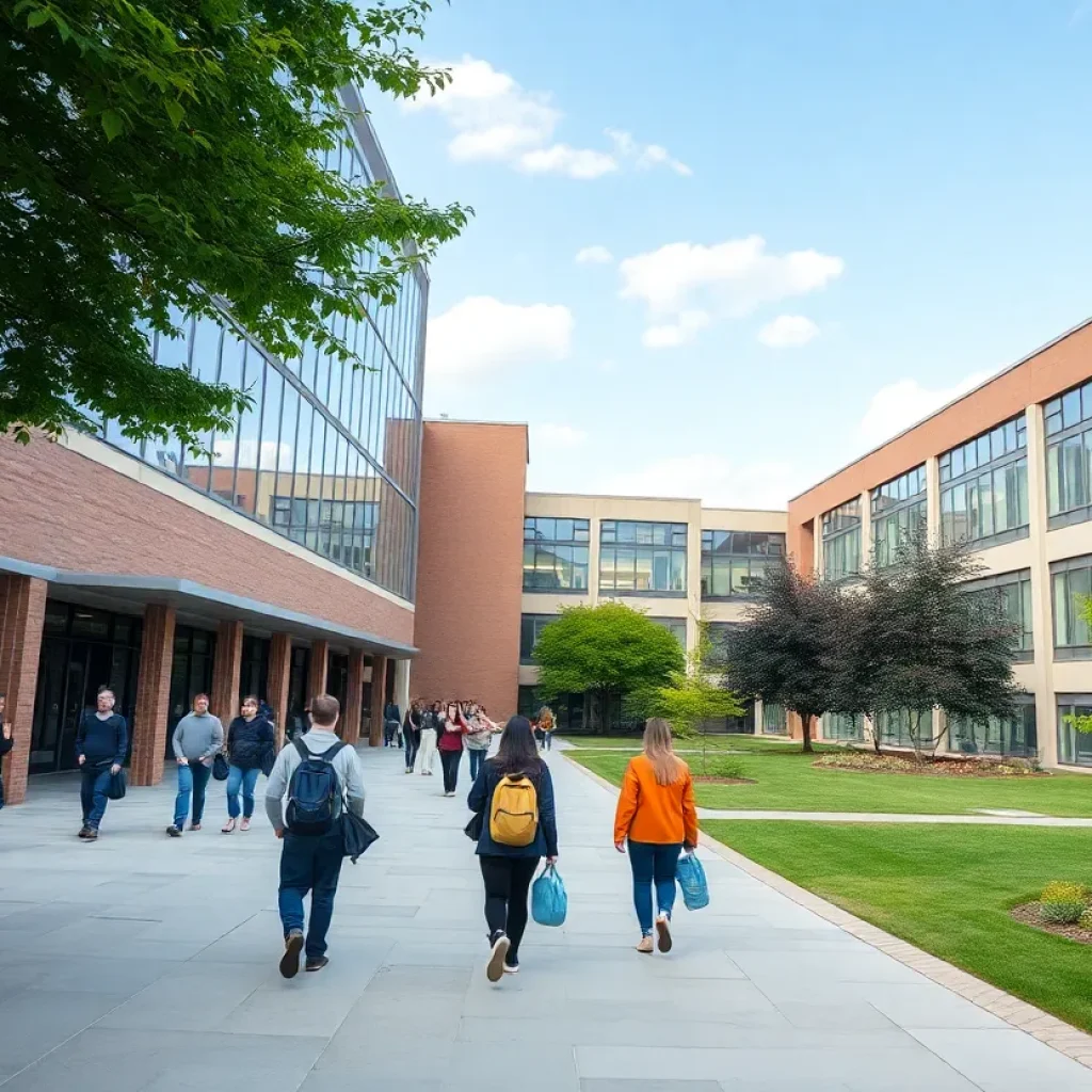 Students walking on a university campus