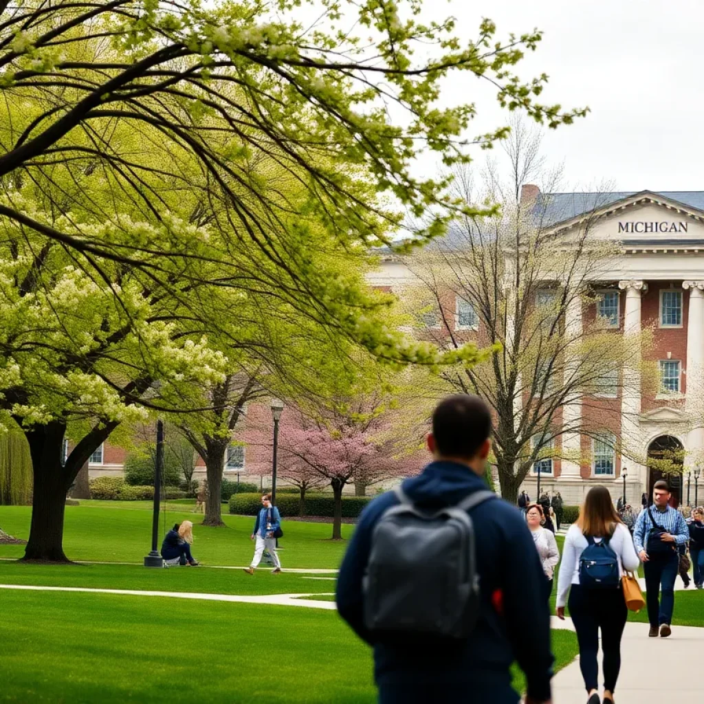 Vibrant view of University of Michigan campus with students