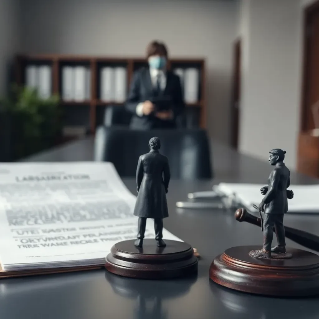 An office desk with legal documents representing workplace harassment issues.
