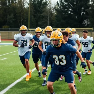 Football players training at Washington State University