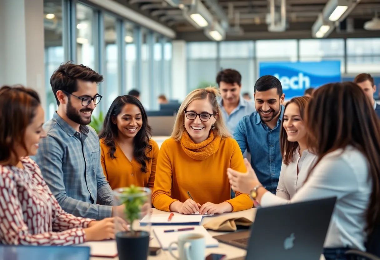 Team collaboration in a modern office setting