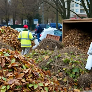 Yard waste drop-off facility in Grand Rapids filled with leaves and branches