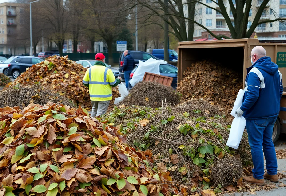 Yard waste drop-off facility in Grand Rapids filled with leaves and branches