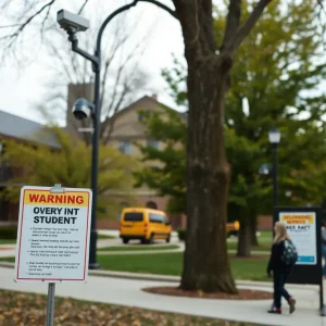 Safety measures displayed on a college campus