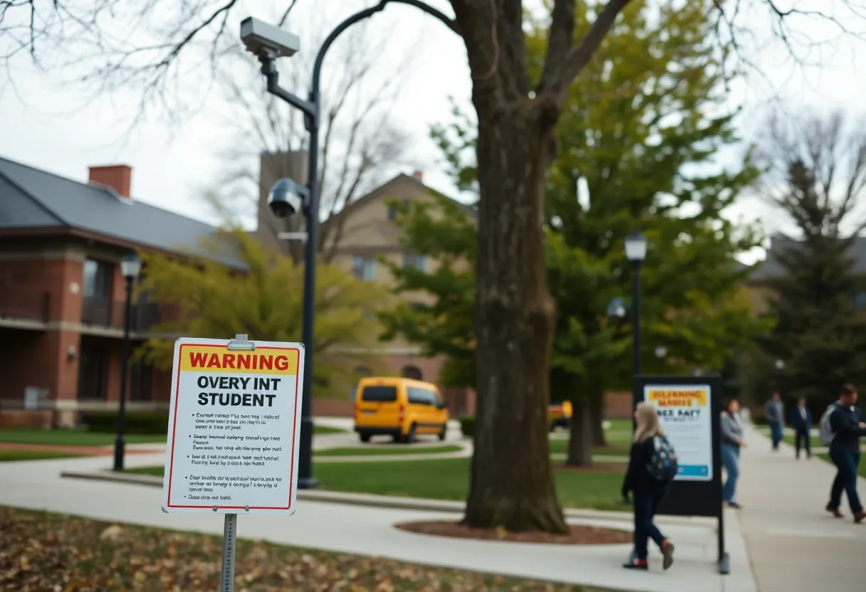 Safety measures displayed on a college campus