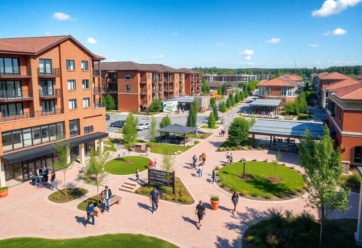 Mixed-use development area in Grand Rapids with residential and commercial spaces