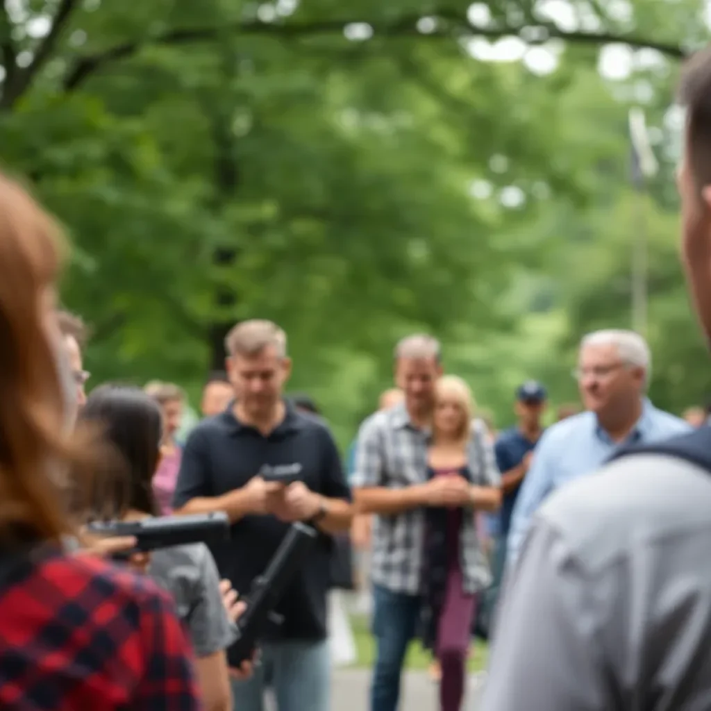 Community members gathering to discuss firearm safety