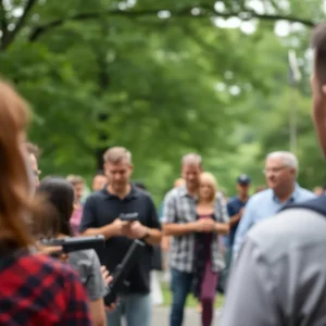 Community members gathering to discuss firearm safety