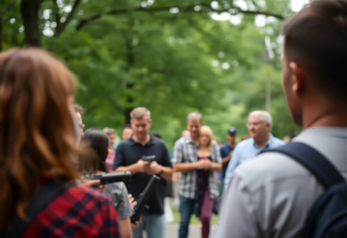 Community members gathering to discuss firearm safety