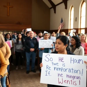 A gathering at a church in Grand Rapids to support immigrant families.