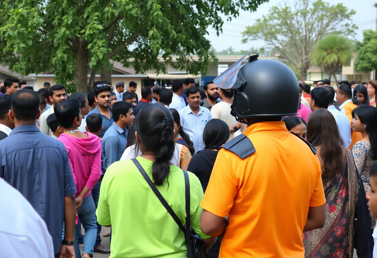 Diverse community members gathered in an outdoor event with visible security.