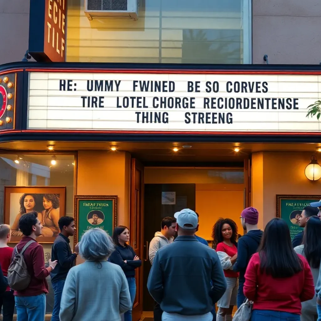 Community members gathering for a film screening at AMC Alpine Theater