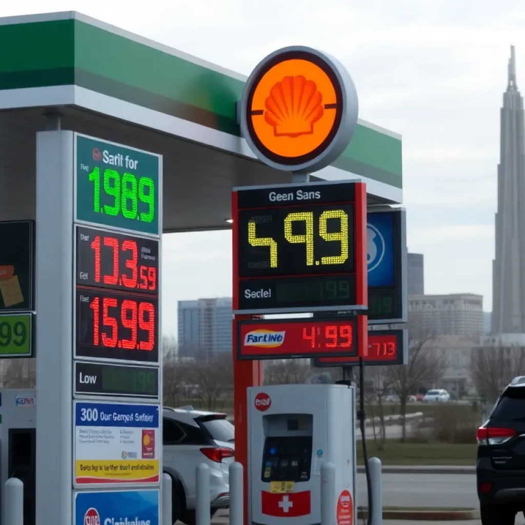 Gas station displaying varying gas prices in Grand Rapids, MI
