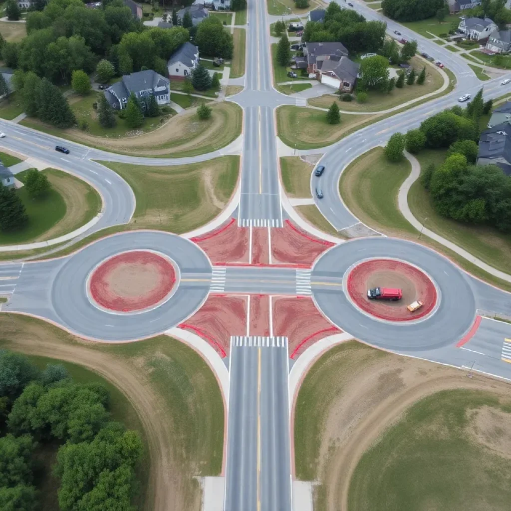 Construction site of roundabouts in Georgetown Township, Michigan.