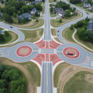 Construction site of roundabouts in Georgetown Township, Michigan.