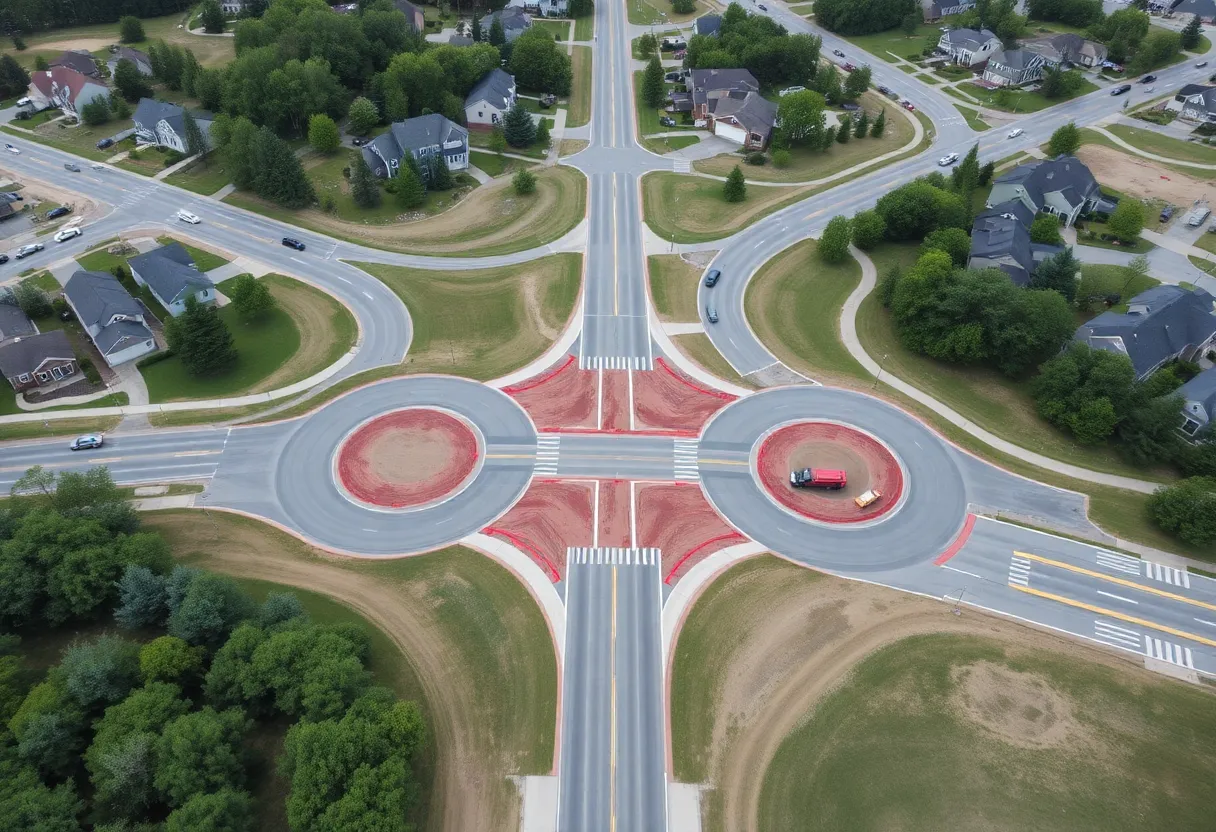 Construction site of roundabouts in Georgetown Township, Michigan.