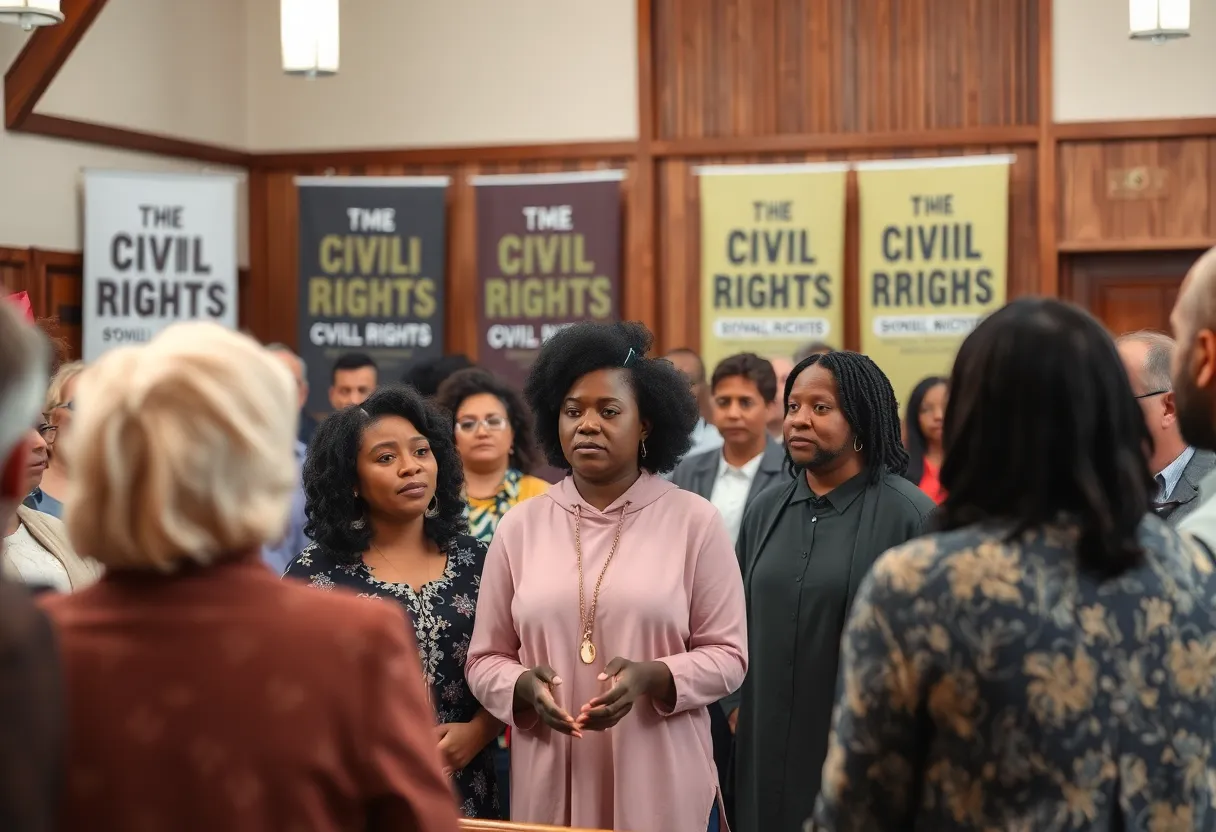 Community members discussing civil rights issues at Fountain Street Church in Grand Rapids.