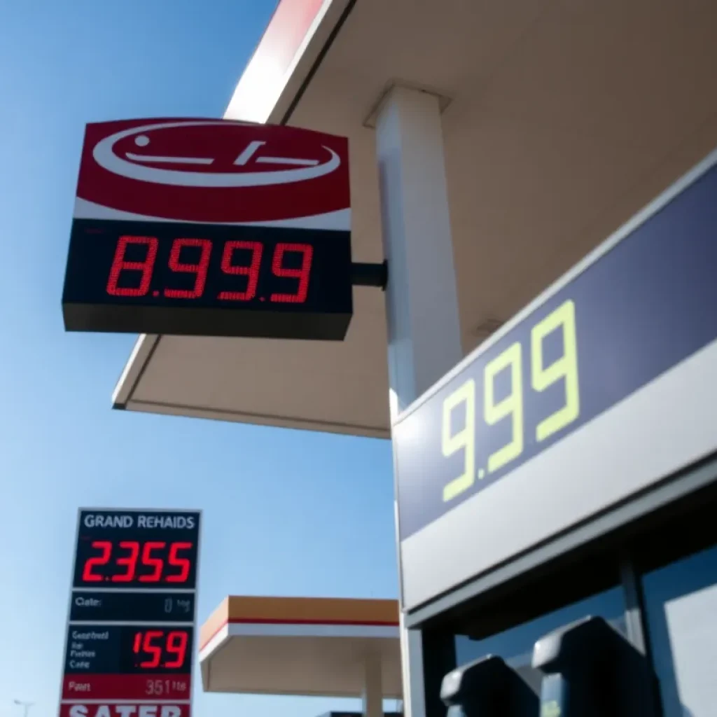 Gas station in Grand Rapids showing price signs