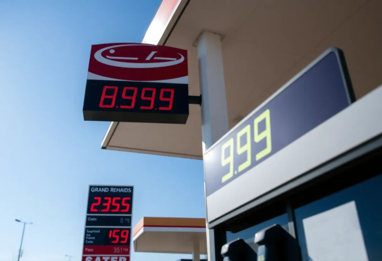 Gas station in Grand Rapids showing price signs