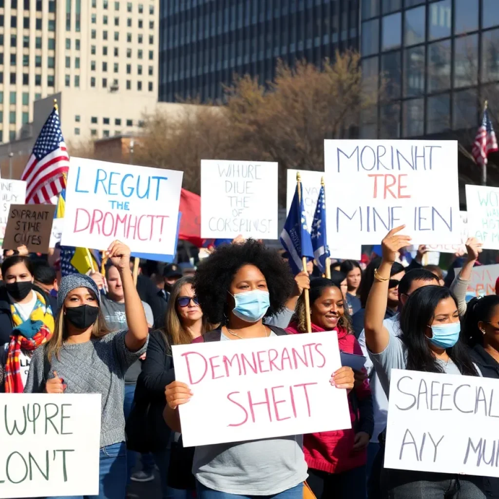 Participants marching in the Grand Rapids No Kings protest