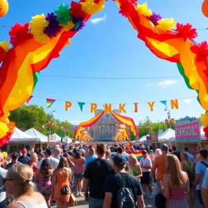 Crowd enjoying the Grand Rapids Pride Festival with vibrant decorations