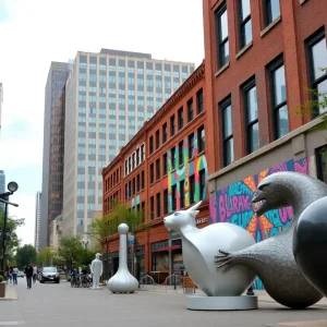 Colorful murals and sculptures in the urban landscape of Grand Rapids
