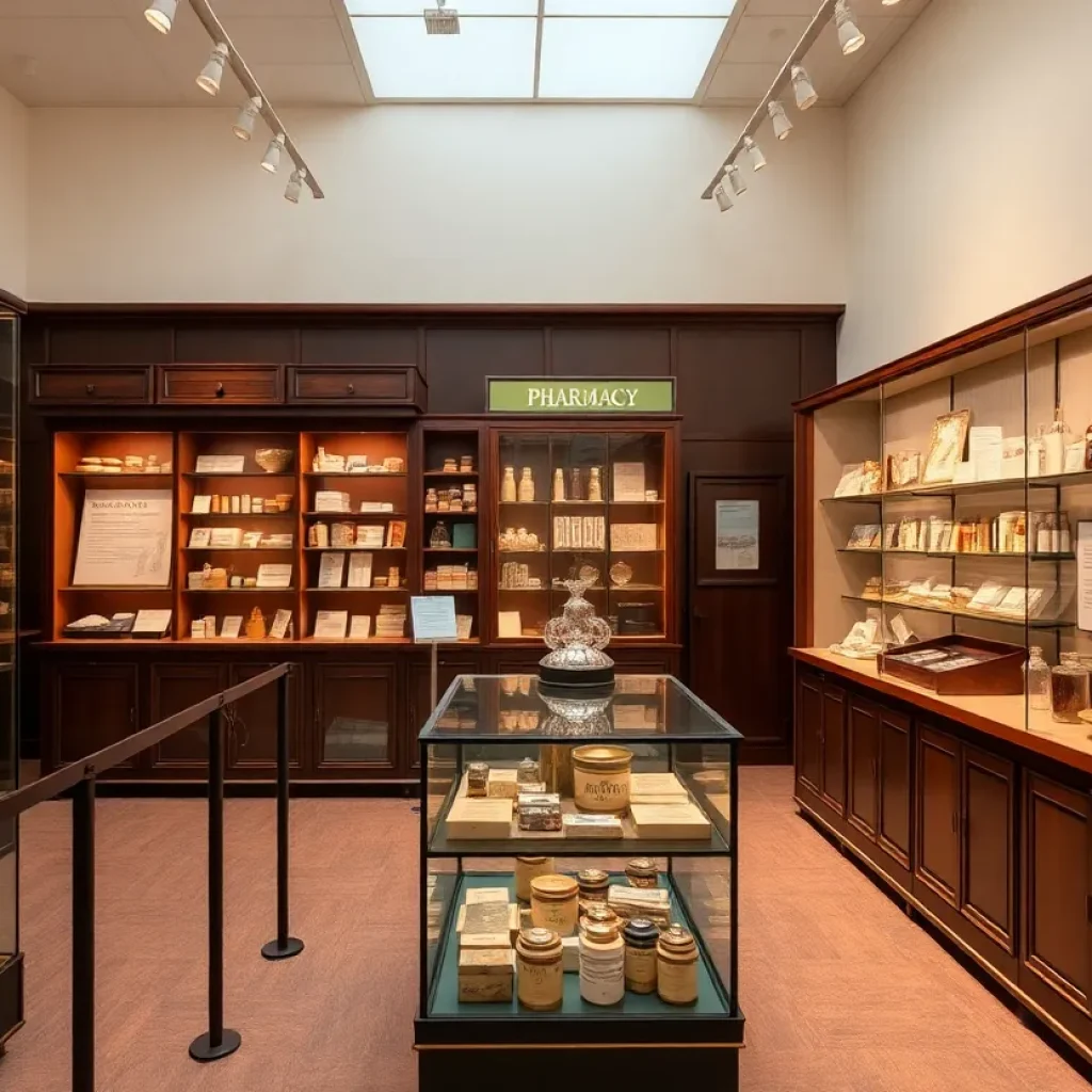 Exhibit at Grand Rapids Public Museum featuring pharmacy items