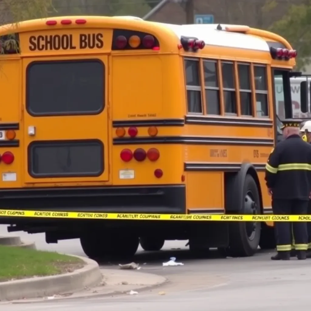Scene of a school bus accident with emergency responders