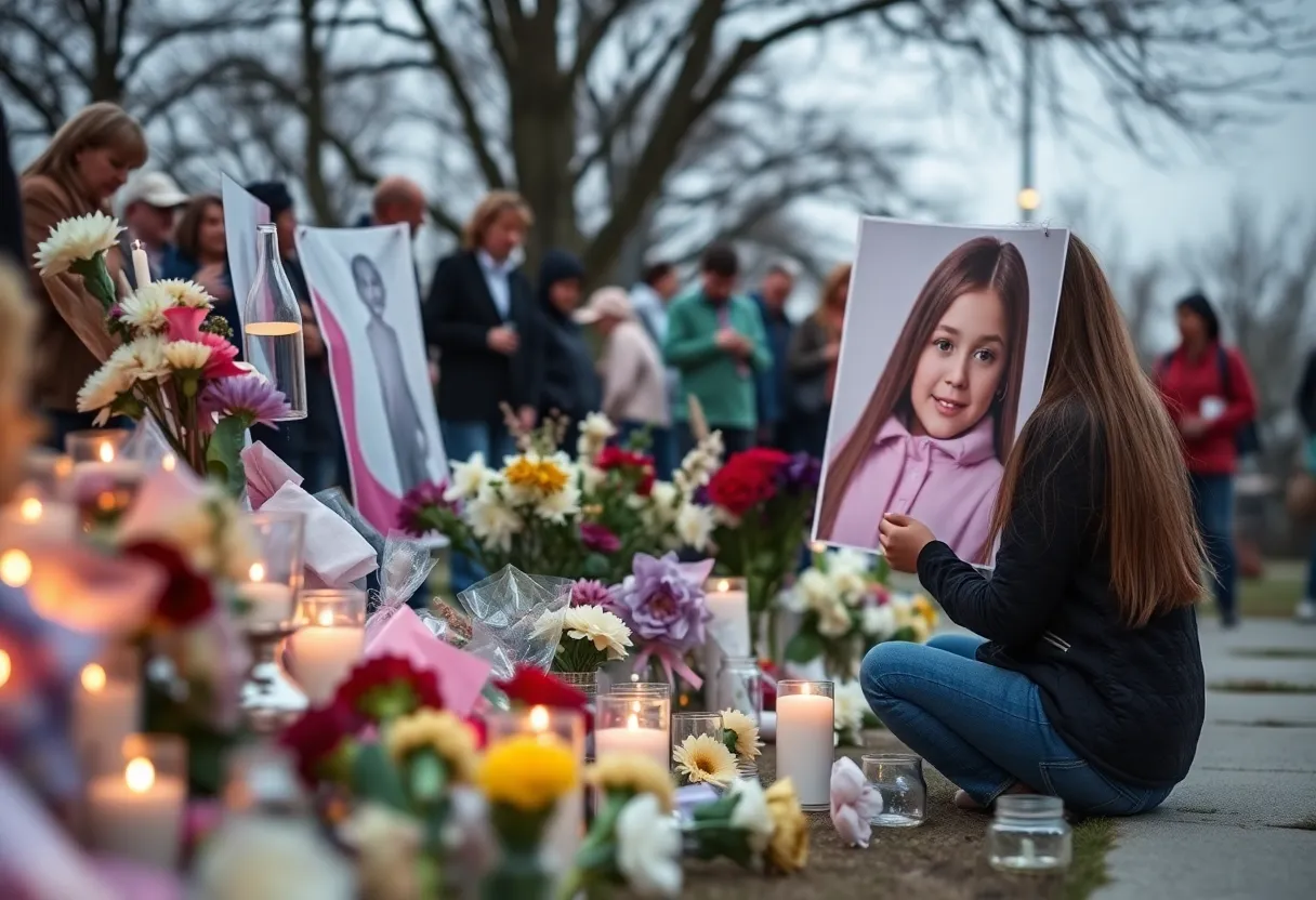 Memorial for a young girl at shooting site in Grand Rapids