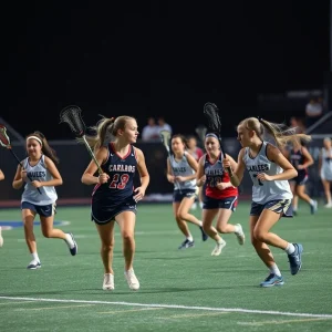 Players celebrating after winning the girls lacrosse championship
