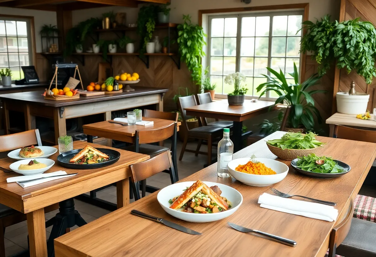 Dining setup at Grove Restaurant featuring seasonal dishes