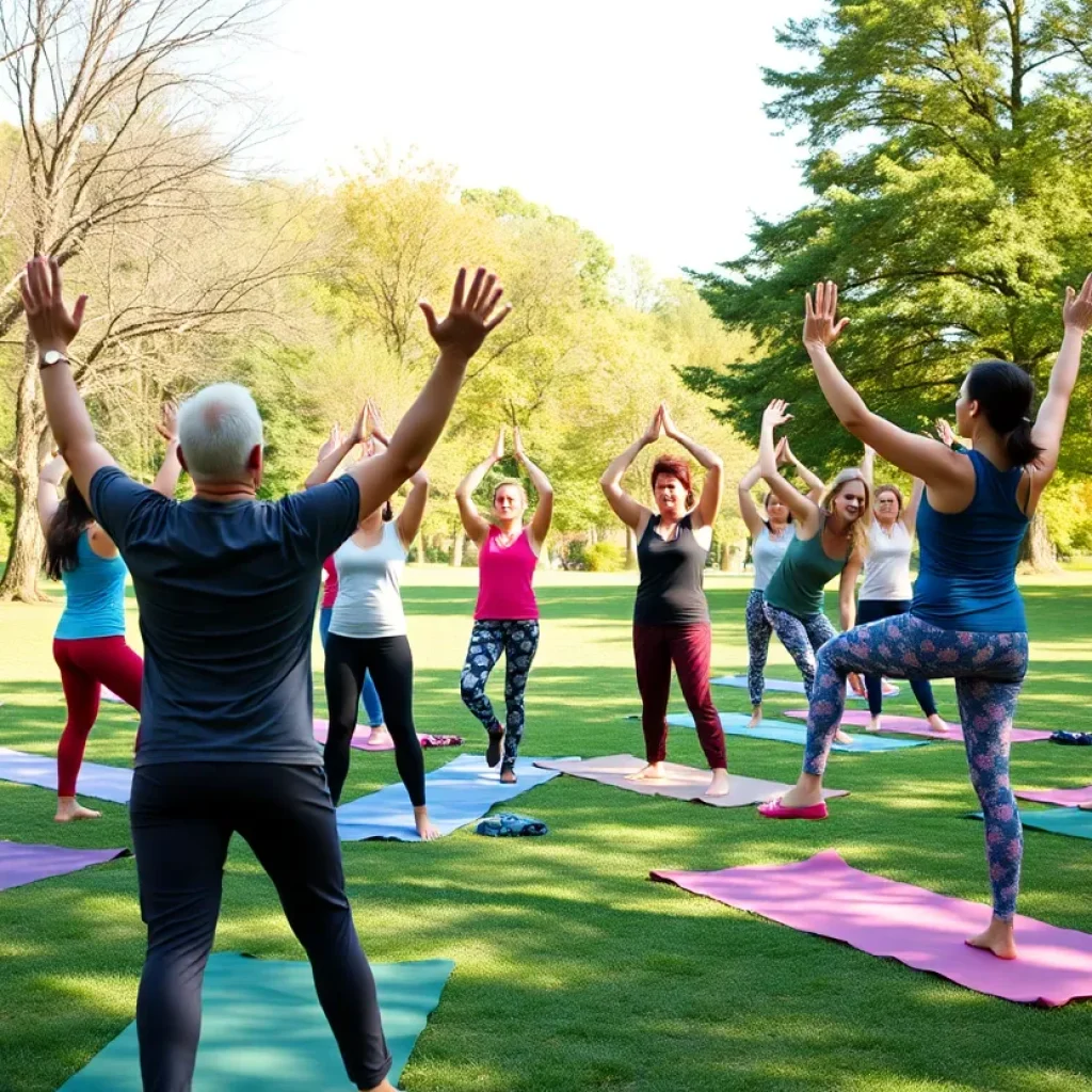 Participants enjoying a hip-hop yoga class at Pleasant Park