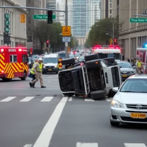 Overturned Jeep at Ionia Avenue NW and Pearl Street in Grand Rapids