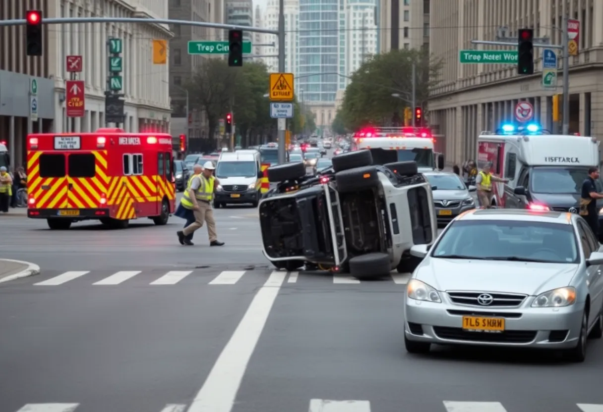 Overturned Jeep at Ionia Avenue NW and Pearl Street in Grand Rapids