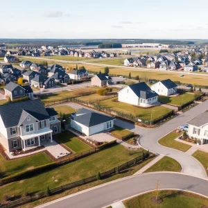New housing developments in Kentwood with landscaped lots and country-style homes.