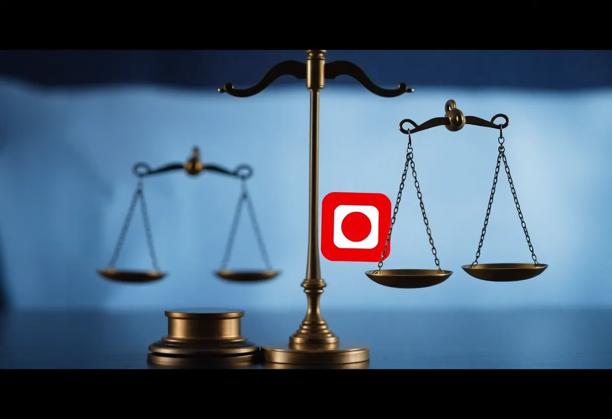 An abstract image depicting justice and online threats