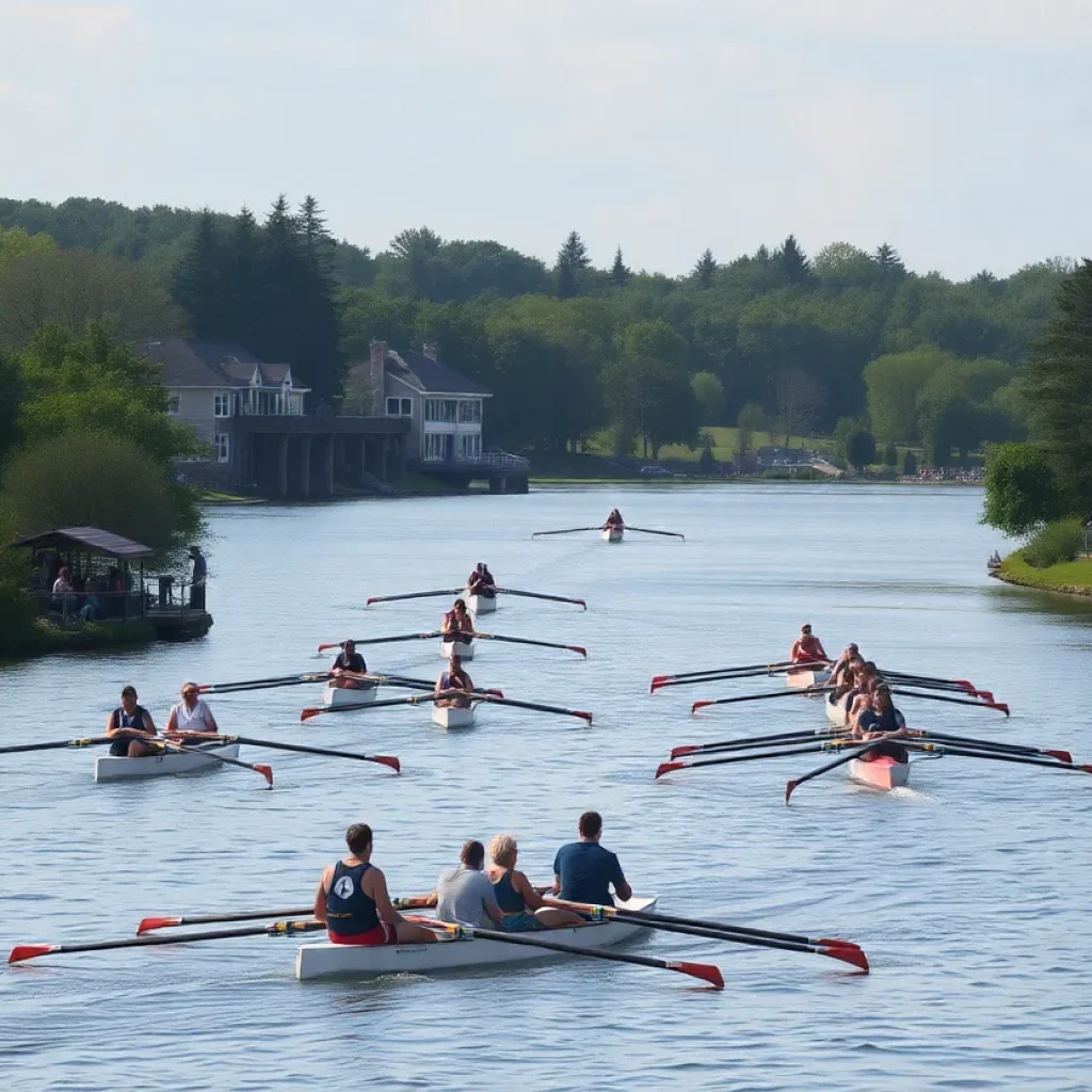 Rowing boats in action during the Lubbers Cup Regatta