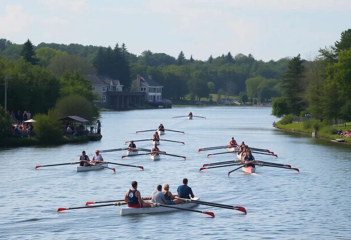 Rowing boats in action during the Lubbers Cup Regatta