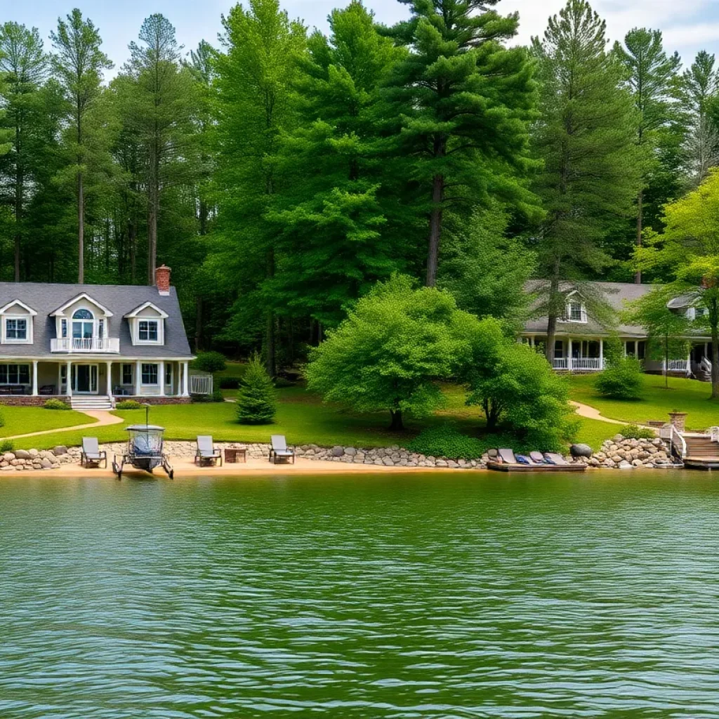 Mears estate with lakefront view and wooded surroundings