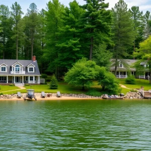 Mears estate with lakefront view and wooded surroundings